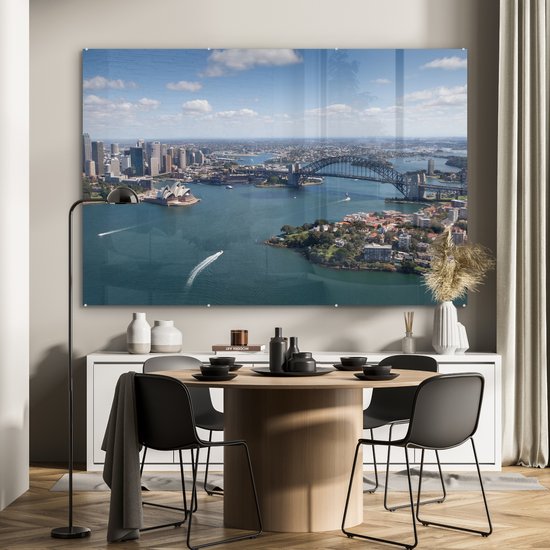 Vue aérienne de l'immense ville australienne de Sydney Plexiglas 180x120 cm - Tirage photo sur Glas (décoration murale plexiglas) XXL / Groot format!