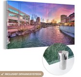 MuchoWow® Glasschilderij 80x40 cm - Schilderij acrylglas - Reno - Panorama - Water - Foto op glas - Schilderijen