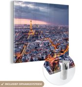 MuchoWow® Glasschilderij 20x20 cm - Schilderij acrylglas - Schemering in Parijs - Foto op glas - Schilderijen