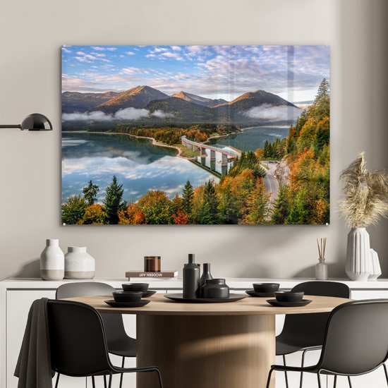 Peinture sur Verre - Alpes - Pont - Forêt - 90x60 cm - Peintures Acryliques - Photo sur Glas