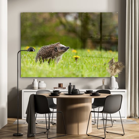 MuchoWow® Peinture sur verre 180x120 cm - Peinture acrylique sur verre - Hérisson - Bloem - Printemps - Photo sur verre - Peintures