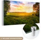 MuchoWow® Glasschilderij 80x40 cm - Schilderij acrylglas - Landschap met een opkomende zon - Foto op glas - Schilderijen