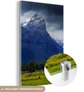 MuchoWow® Glasschilderij 40x60 cm - Schilderij acrylglas - Weide in het Nationaal park Mount Aspiring in Nieuw-Zeeland - Foto op glas - Schilderijen