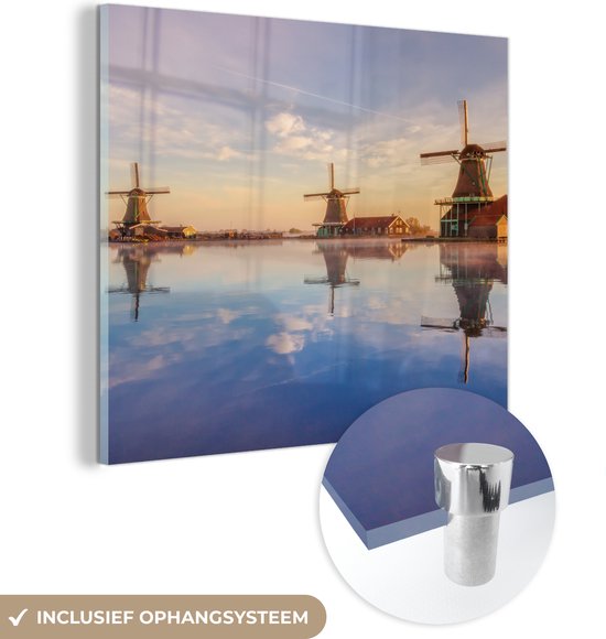 MuchoWow® Peinture sur verre 90x90 cm - Peinture sur verre - Moulins à vent en rangée - Photo sur verre acrylique - Peintures