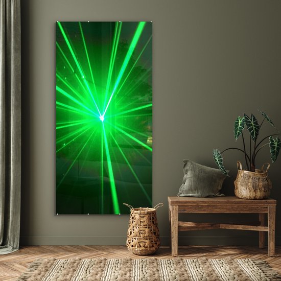 ® Glasschilderij 80x160 cm - Schilderij acrylglas - Groene gloed van een laserlicht - Foto op glas - Muurdecoratie woonkamer - Wanddecoratie slaapkamer - Schilderijen