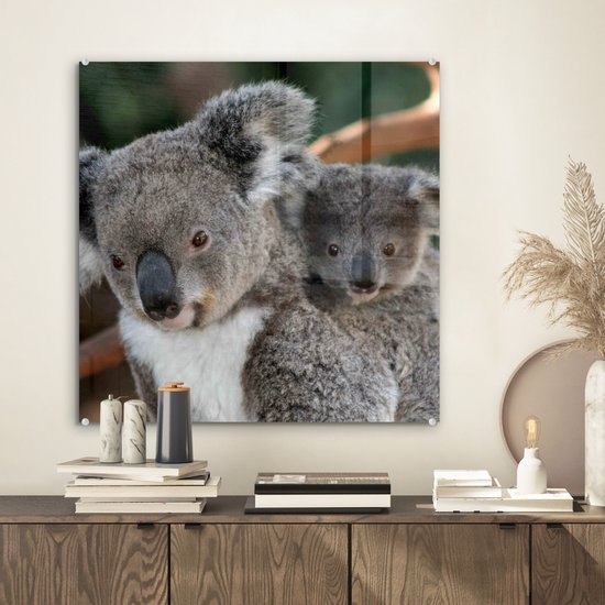 MuchoWow® Peinture sur verre 50x50 cm - Peinture sur verre acrylique - Koalas - Père - Fils - Kids - Garçons - Meiden - Photo sur verre - Peintures