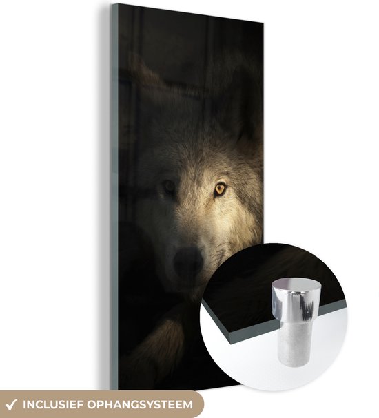 MuchoWow® Glasschilderij 60x120 cm - Schilderij acrylglas - Portret van een arctische wolf - Foto op glas - Schilderijen