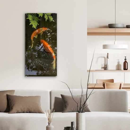 Peinture sur verre - Deux carpes koï autour d'un étang - 40x80 cm - Peintures Plexiglas