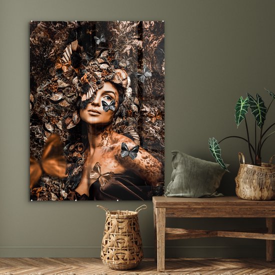 Peinture sur Verre - Papillon - Femme - Luxe - 90x120 cm - Peintures sur Verre Peintures - Photo sur Glas