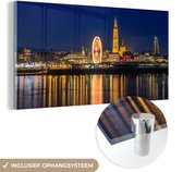 MuchoWow® Glasschilderij 160x80 cm - Schilderij acrylglas - Skyline - Antwerpen - Nacht - Foto op glas - Schilderijen