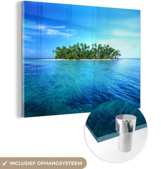 MuchoWow® Glasschilderij 120x90 cm - Schilderij acrylglas - Eiland - Tropisch - Zee - Foto op glas - Schilderijen