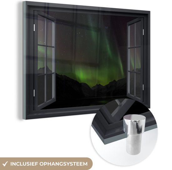 MuchoWow® Peinture sur verre 60x40 cm - Peinture sur verre acrylique - Transparent - Aurores boréales - Vert - Photo sur verre - Peintures