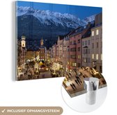 MuchoWow® Glasschilderij 120x80 cm - Schilderij acrylglas - Tirol - Berg - Stad - Foto op glas - Schilderijen