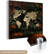 MuchoWow® Glasschilderij 90x90 cm - Schilderij acrylglas - Wereldkaart - Retro - Bloemen - Foto op glas - Schilderijen