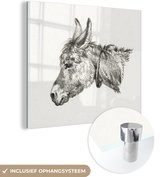 MuchoWow® Glasschilderij 20x20 cm - Schilderij acrylglas - Kop van een ezel, naar links - schilderij van Jean Bernard - Foto op glas - Schilderijen