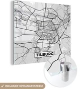 MuchoWow® Glasschilderij 90x90 cm - Schilderij acrylglas - Stadskaart - Tilburg - Grijs - Wit - Foto op glas - Schilderijen - Plattegrond
