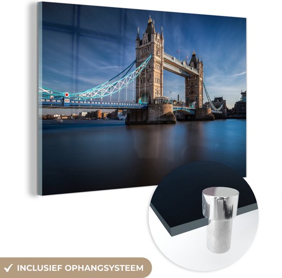 MuchoWow® Glasschilderij 90x60 cm - Schilderij acrylglas - Tower Bridge - Theems - Londen - Foto op glas - Schilderijen
