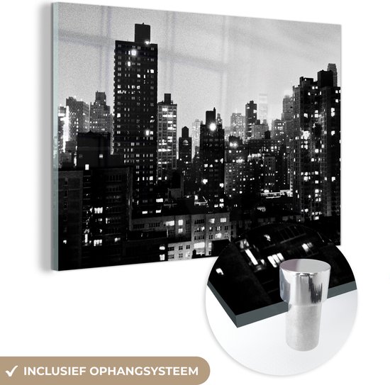 MuchoWow® Peinture sur verre 150x100 cm - Peinture sur verre acrylique - Ville en film noir - Photo sur verre - Peintures