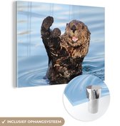 MuchoWow® Glasschilderij 120x90 cm - Schilderij acrylglas - Otter in het water - Foto op glas - Schilderijen