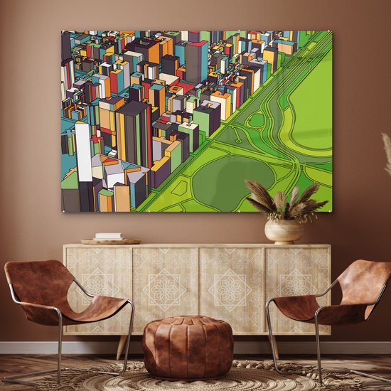 MuchoWow® Peinture sur verre 150x100 cm - Peinture sur verre acrylique - Illustration parc central - Photo sur verre - Peintures
