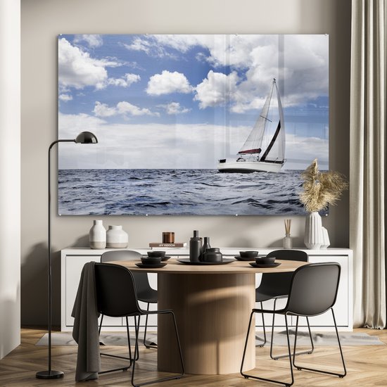 MuchoWow® Peinture sur verre 150x100 cm - Peinture sur verre acrylique - Voilier sous un ciel nuageux - Photo sur verre - Peintures