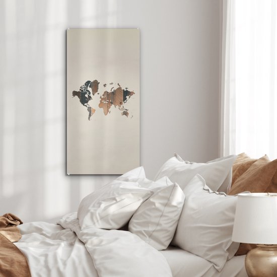 Peinture sur Verre - Carte du Wereldkaart - Bois - Planche - 40x80 cm - Peintures sur Verre Peintures - Photo sur Glas