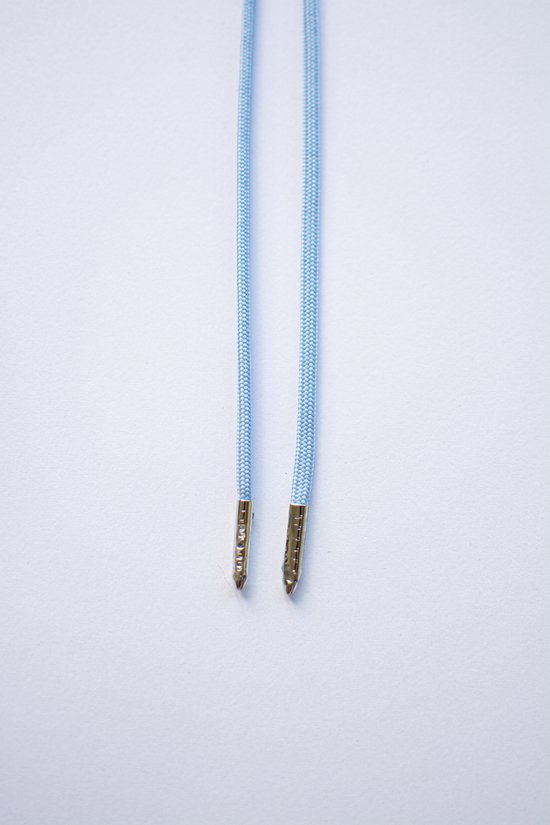 Schoenveters rond - fijn uni licht blauw - 120cm met zilveren nestels veters rond veters voor wandelschoenen, werkschoenen en meer