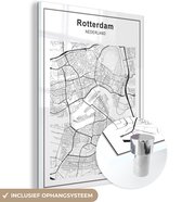 MuchoWow® Glasschilderij 30x40 cm - Schilderij glas - Stadskaart - Rotterdam - Zwart Wit - Foto op acrylglas - Schilderijen - Plattegrond