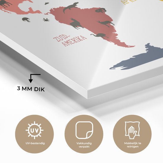 Wereldkaart pour les enfants Plexiglas Animaux Bêtes 60x40 cm