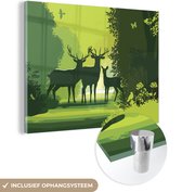 MuchoWow® Glasschilderij 40x30 cm - Schilderij acrylglas - Een illustratie van herten in het bos - Foto op glas - Schilderijen