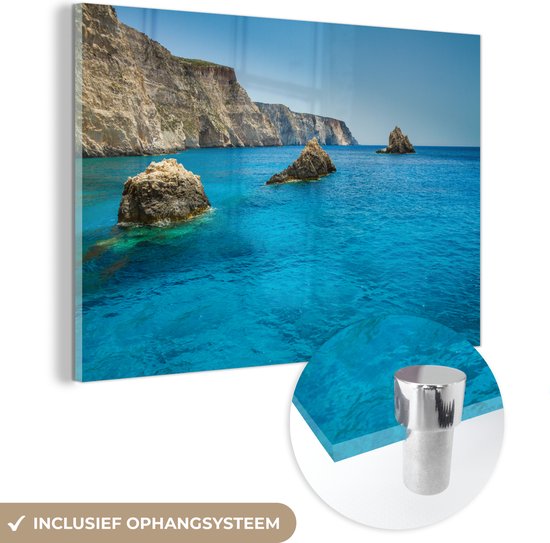 MuchoWow® Glasschilderij 180x120 cm - Schilderij acrylglas - Het uitzicht op de Ionische zee van Zakynthos - Foto op glas - Schilderijen
