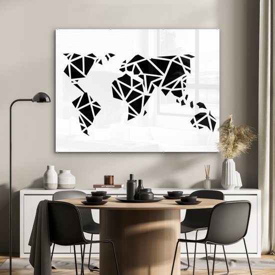 Wereldkaart noir et blanc - Art - Artistique - Plexiglas grand 120x90 cm