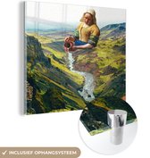 MuchoWow® Glasschilderij 50x50 cm - Schilderij acrylglas - Melkmeisje - Water - Vermeer - Foto op glas - Schilderijen