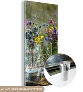 MuchoWow® Glasschilderij 60x120 cm - Schilderij acrylglas - Vaas - Bloemen - Kleuren - Foto op glas - Schilderijen
