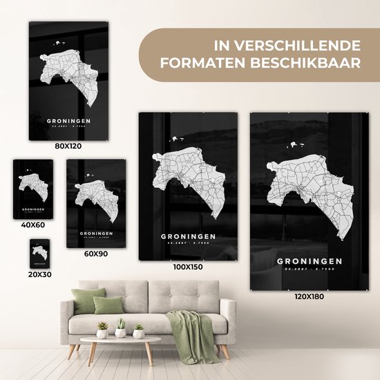 Peinture sur verre - Groningen - Pays- Nederland - Zwart - 20x30 cm - Peintures Plexiglas