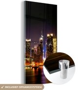MuchoWow® Glasschilderij 80x160 cm - Schilderij acrylglas - New York - Manhattan - Skyline - Foto op glas - Schilderijen