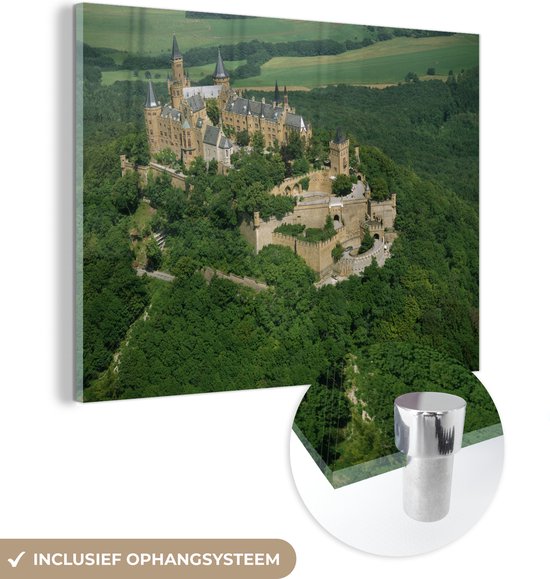 Glasschilderij - Een luchtfoto van Burg Hohenzollern - Acrylglas Schilderijen - Foto op Glas