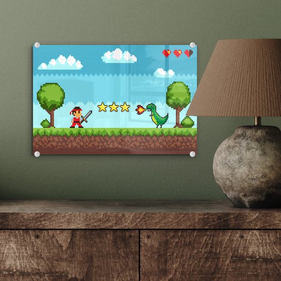 MuchoWow® Peinture sur verre 30x20 cm - Peinture sur verre acrylique - Gaming - Arcade - Rétro - Photo sur verre - Peintures
