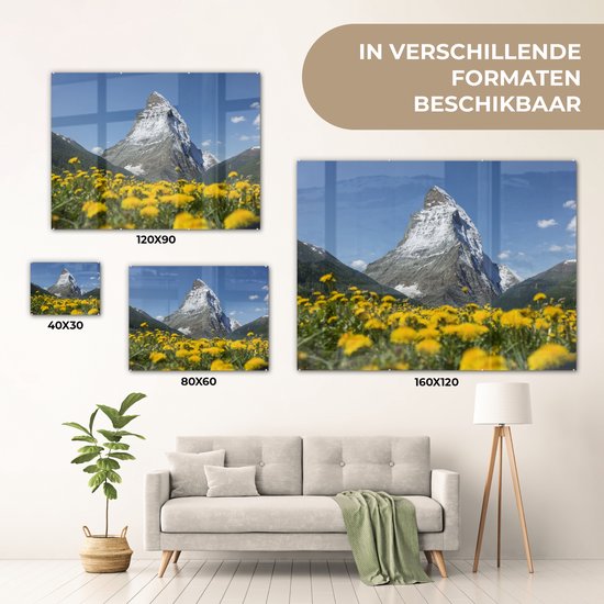 Le Cervin en Suisse au-dessus d'une prairie de pissenlit Plexiglas 40x30 cm - petit - Tirage photo sur verre (décoration murale en plexiglas)