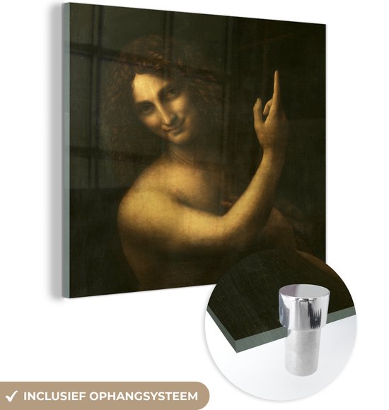 MuchoWow® Glasschilderij 50x50 cm - Schilderij acrylglas - Johannes de Doper - Leonardo da Vinci - Foto op glas - Schilderijen