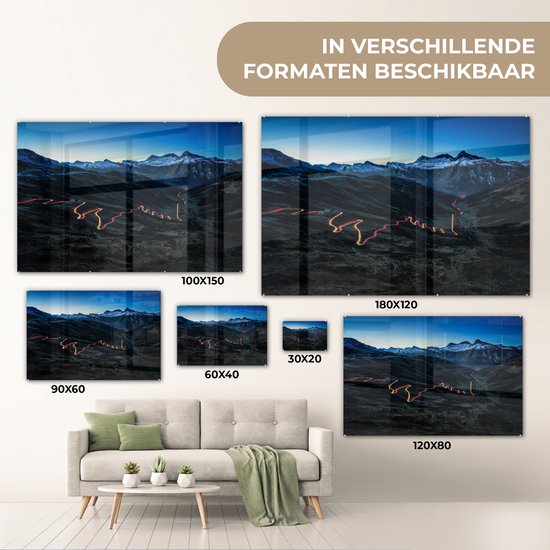 ® Glasschilderij 60x40 cm - Schilderij acrylglas - Splügenpas - Foto op glas - Muurdecoratie woonkamer - Wanddecoratie slaapkamer - Schilderijen