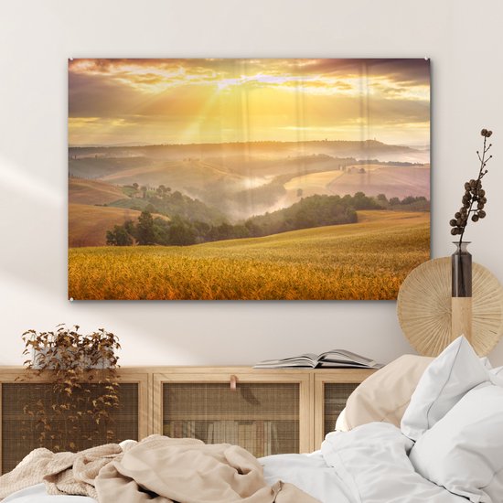 MuchoWow® Peinture sur verre - Brouillard - Soleil - Paysage - 90x60 cm - Peintures sur verre acrylique - Photo sur Glas