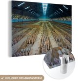 MuchoWow® Glasschilderij 90x60 cm - Schilderij acrylglas - Het Terracotta leger van de keizer Qin Shi Huangdi in het Aziatische Xi'an - Foto op glas - Schilderijen
