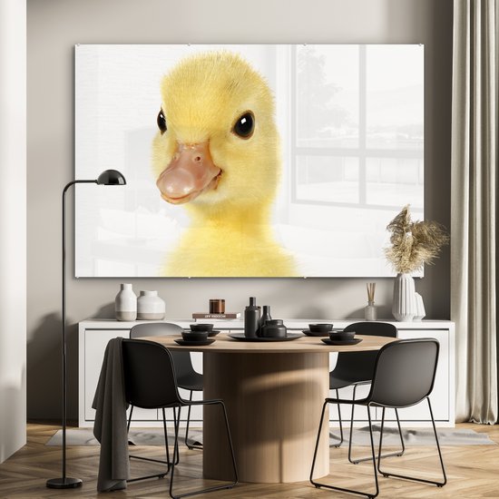 MuchoWow® Peinture sur verre 180x120 cm - Peinture sur verre - Canard - Poussin - Mignon - Enfants - Filles - Garçons - Photo sur verre acrylique - Peintures