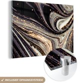 Glasschilderij marmer - Glitter - Goud - Luxe - Marmerlook - Glas schilderij - Glasplaat - Wanddecoratie glas - Woonkamer - 150x100 cm - Slaapkamer decoratie - Foto op glas - Schilderij op glas