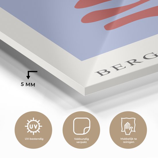 MuchoWow® Peinture sur verre 100x150 cm - Peinture sur verre acrylique - Matisse - Feuille - Rouge - Blauw - Abstrait - Photo sur verre - Peintures