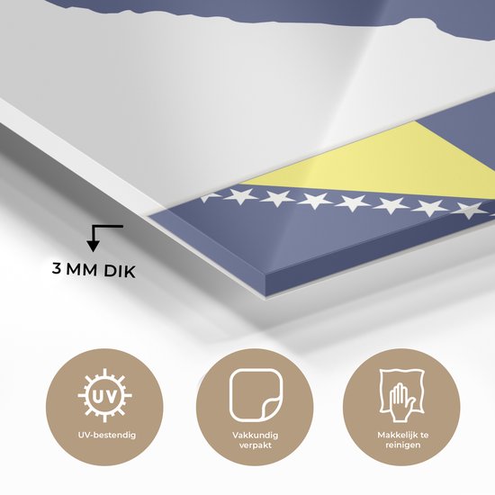 MuchoWow® Peinture sur verre 20x20 cm - Peinture sur verre acrylique - Une illustration de la Bosnie-Herzégovine dans la couleur du drapeau - Photo sur verre - Peintures