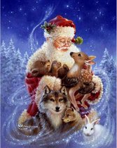 Diamond Painting Kerstman met hert en andere dieren 40x50cm. (Volledige bedekking - Vierkante steentjes) diamondpainting inclusief tools