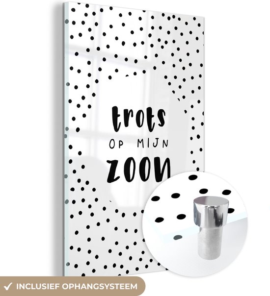 MuchoWow® Glasschilderij 100x150 cm - Schilderij acrylglas - Cadeau Zoon - Kinderen - Trots op mijn Zoon - Spreuk - Tekst - Foto op glas - Schilderijen