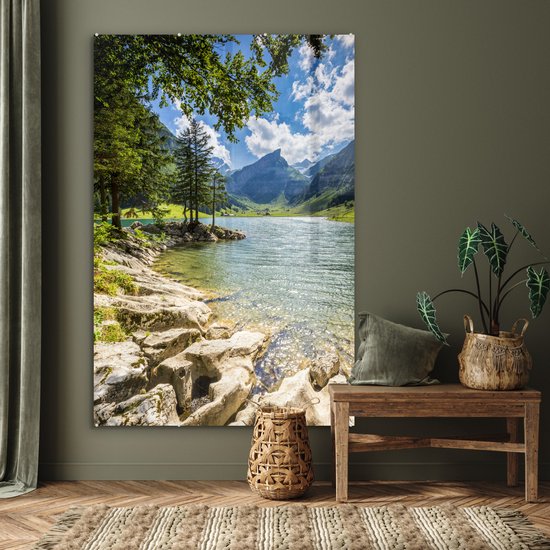 ® Glasschilderij 120x180 cm - Schilderij acrylglas - Zomer in een Zwitsers landschap - Foto op glas - Muurdecoratie woonkamer - Wanddecoratie slaapkamer - Schilderijen